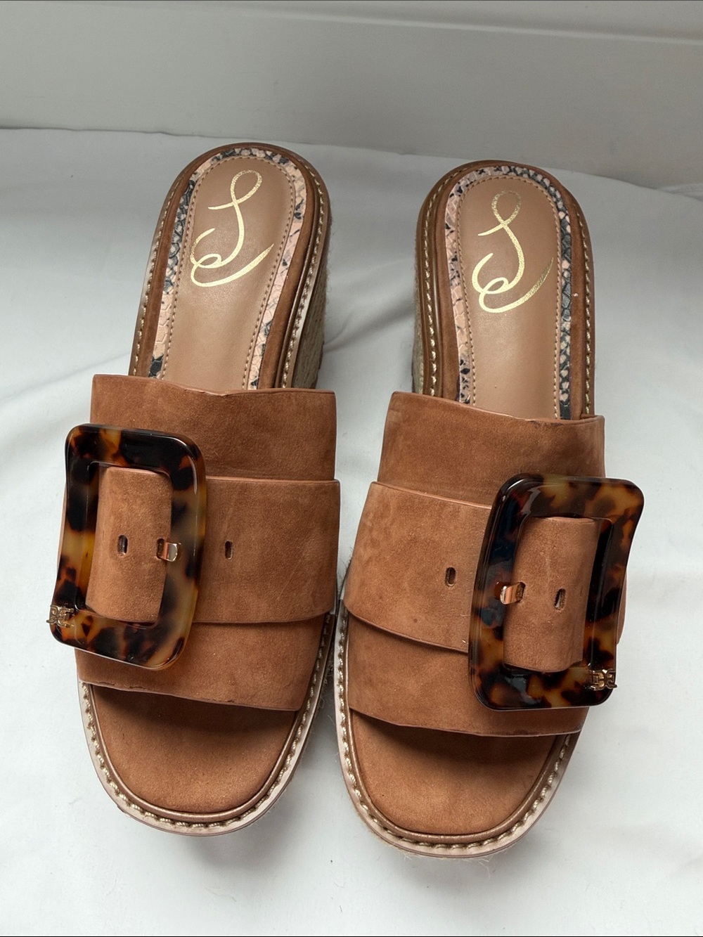 Sam Edelman Livi Suede Espadrille Wedge Slide Sandals with Tortoiseshell Buckle - Picture 3 of 11